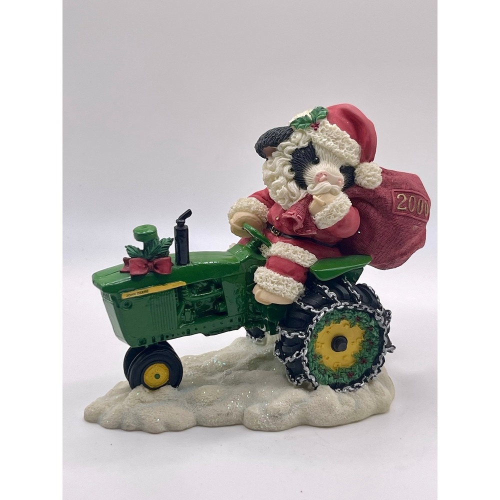 Marys Moo Moos Deere Santa John Deere Tractor Cow Figurine Enesco 2000 725749